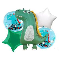 Dinosaur Theme Birthday Decoration Pack for Kids Party / Boys - 68pc - 1 Banner, 5pc Dinosaur Balloon Set, 60 Balloons, 2 Pastel Green Curtain ( Jungle Birthday Theme Decoration )