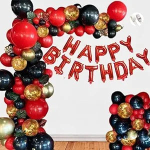 Gold, Black & Red Birthday Decorations for Girls, Kids Party, Woman, Boys, Couples, Adult- Gold & Red Theme Birthday Decoration Set, Black & Red Party Supplies for Birthday, Red Balloons Decoration Combo