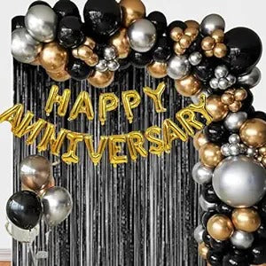 Black & Gold Anniversary Decorations for Couples,Silver, Gold & Black Anniversary Theme Decorations, Anniversary Decoration Items for Couples, Parents, Newly Wed