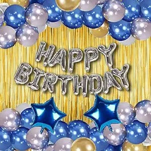 Silver, Blue & Golden Theme Birthday Decorations for Boys, Girls, Adults - Gold, SIlver & Blue Birthday Decorations - Star Theme Birthday Decorations