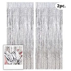 3 ft X 6 ft Metallic Silver Foil Curtain for Birthday Decorations/Anniversary (2 pc Silver Metallic Foil Fringe Curtain)