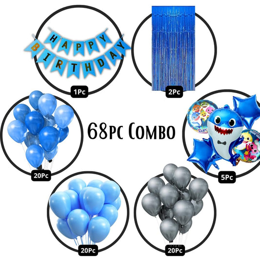 Blue Shark Theme Birthday Decorations Combo 68pc - Ultimate Party Kit for Girls, Boys, Kids (Blue Shark Birthday Decoration Theme)