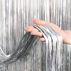 3 ft X 6 ft Metallic Silver Foil Curtain for Birthday Decorations/Anniversary (3 pc Silver Metallic Foil Fringe Curtain)