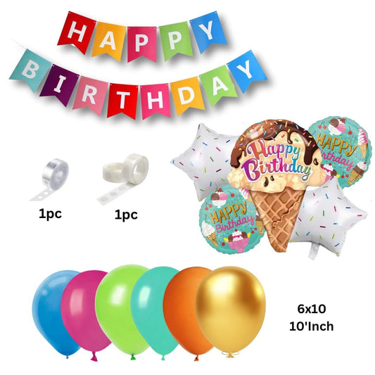 Ice Cream Theme Birthday Decorations for Boys, Girls, Kids Party, Adults - Food Theme Birthday Decorations, Multicolor Theme Birthday Decoration Set