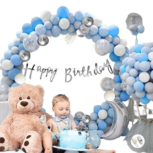 Silver, White and Blue Theme Birthday Decorations for Boys, Girls, Adult - Silver, Blue and White Birthday Decorations - White , Silver and Blue Balloons for Birthday Decoration