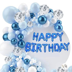 Silver, White & Blue Birthday Decoration Set for Boys, Girls, Adults- White, Silver & Blue Birthday Decorations , Blue Balloons Party Decorations Theme