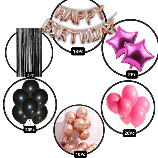 Black & Pink Birthday Decorations for Girls, Kids Party, Boys - Black & Pink Theme Birthday Decorations - Pink Party Supplies for Birthday Decorations - Star Theme Birthday Decorations