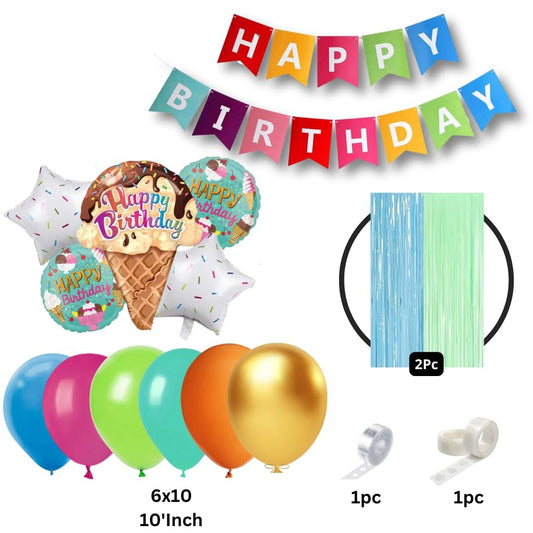 Ice Cream Theme Birthday Decorations for Boys, Girls, Kids Party, Adults - Food Theme Birthday Decorations, Multicolor Theme Birthday Decoration Set