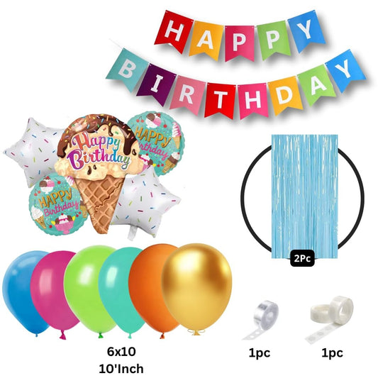 Ice Cream Theme Birthday Decorations for Boys, Girls, Kids Party, Adults - Food Theme Birthday Decorations, Multicolor Theme Birthday Decoration Set