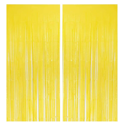Pastel Foil Curtains (2pcs Yellow Curtains)- 3 ft X 6 ft | Pastel Backdrop Curtains for Party Birthday, Baby Shower, Cradle, Wedding Decorations.