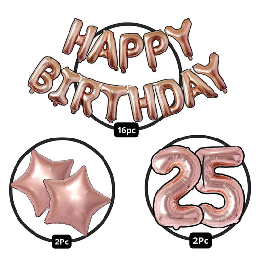 Happy Birthday Foil Balloon Set 25 Birthday Theme Decorations Kit for Boys Girls Kids Party (Rose Gold)