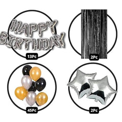 Silver, Golden & Black Theme Birthday Decorations for Boys, Girls, Adults - Gold, Black & Silver Birthday Decorations - Silver Star Theme Birthday Decoration