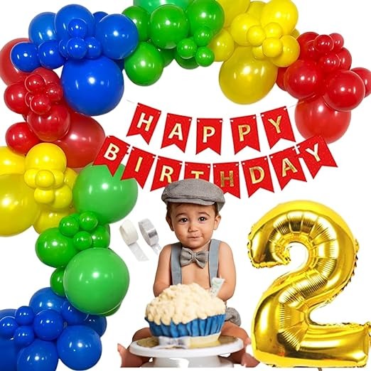 2nd Birthday Decorations for Boys, Girls, Kids Party- Multicolor Second Birthday Theme Decorations for Girls, Boys - Multicolor Balloons Party Supplies for 2nd Birthday ( Design 5)