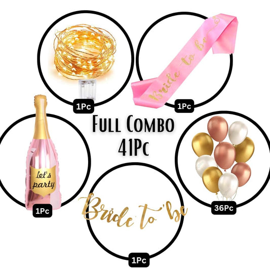 House of Banter Bride to Be Party Decoration Combo: 41pc Set with Sash, Banner, 2 Fairy Lights, Rose Gold champagne balloon and Metallic Balloons ( Bridal Shower Theme Decoration Set )