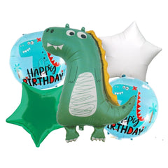 Dinosaur Theme Birthday Decoration Pack for Kids Party / Boys - 66pc - 1 Banner, 5pc Dinosaur Balloon Set, 60 Balloons ( Jungle Birthday Theme Decoration Set of Dinosaur )