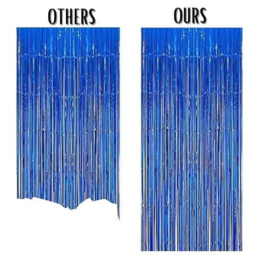 3 ft X 6 ft Blue Metallic Tinsel Foil Fringe Curtains for Anniversary Parties, Birthday Party or Any Other Celebration (2pc Blue Metallic Tinsel Foil Fringe Curtains)