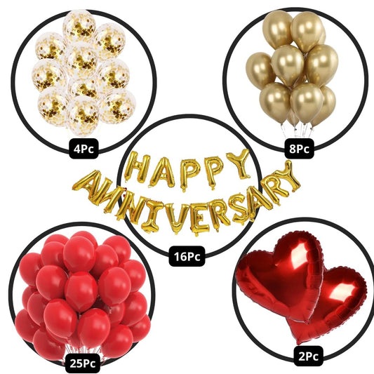 Gold & Red Anniversary Decorations for Couples, Gold & Red Anniversary Theme Decorations, Anniversary Decoration Items for Couples, Parents, Newly Wed