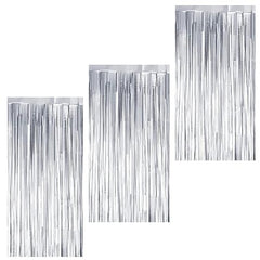 3 ft X 6 ft Metallic Silver Foil Curtain for Birthday Decorations/Anniversary (3 pc Silver Metallic Foil Fringe Curtain)