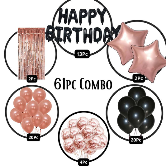 Black & Rose Gold Birthday Decorations for Boys, Girls, Kids Party, Adults - Black & Rose Gold Theme Birthday Decorations, Black & Rose Gold Birthday Party Supplies