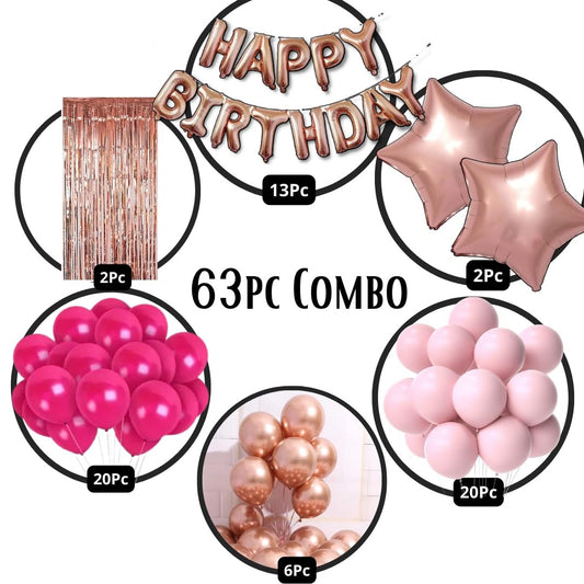 Pink & Rose Gold Birthday Decorations for Boys, Girls, Kids Party, Adults - Pink & Rose Gold Theme Birthday Decorations, Pink & Rose Gold Birthday Party Supplies