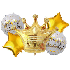 Golden Crown Theme Birthday Decorations for Boys, Girls, Kids Party - Prince Theme Birthday Decoration, Princess Birthday Decoration Set - Golden & White Birthday Decorations