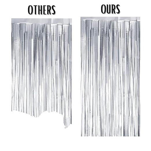 3 ft X 6 ft Metallic Silver Foil Curtain for Birthday Decorations/Anniversary (3 pc Silver Metallic Foil Fringe Curtain)