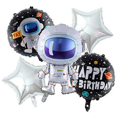 Astronaut Theme 7th Birthday Decoration - 45 Balloons, 5pc Astronaut Foil, 1 Black Curtain, 1 Banner, 7 No Balloon (Space Astronaut Seventh Birthday Theme Decoration for Boys / Kids)