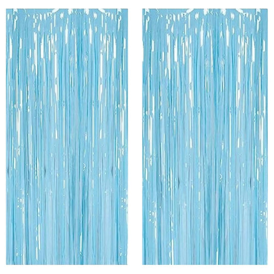 Pastel Foil Curtains (2pc Blue Curtains)- 3 ft X 6 ft | Pastel Backdrop Curtains for Party Birthday, Baby Shower, Cradle, Wedding Decorations