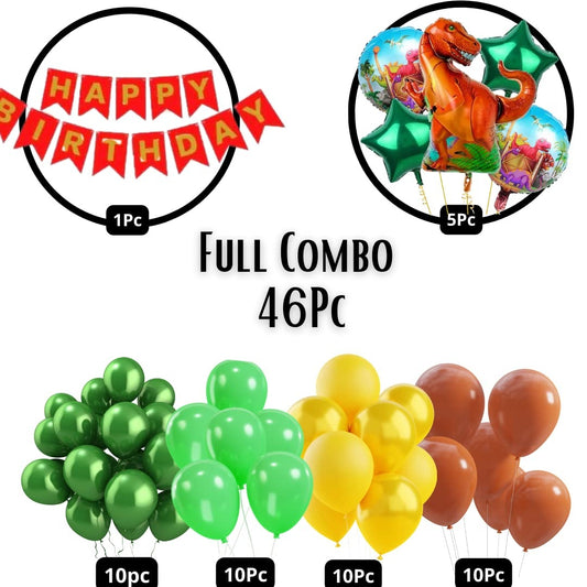 Animal Scary Dinosaur Theme Birthday Decoration Pack of 50 - Pc 40 Balloons, 5 Pc Dinosaur Foil Balloons, 1 Banner, 4 Confetti Balloons(Dinosaur Jungle Birthday Theme Decoration for Boys/ Girls / Kids Party)