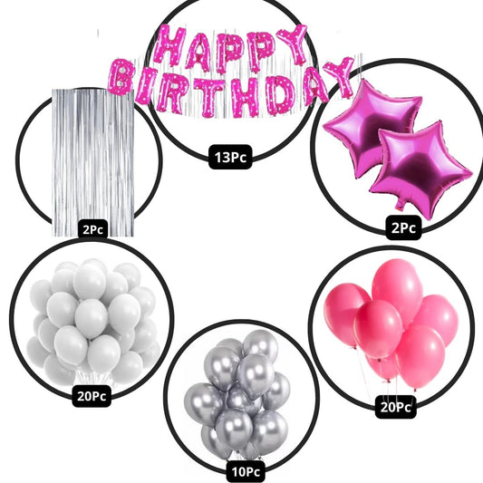 Silver & Pink Birthday Decorations for Girls, Kids Party, Boys - Pink Theme Birthday Decorations - Pink Party Supplies for Birthday Decorations - Star Theme Birthday Decorations