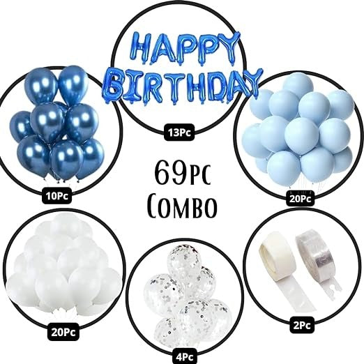 Silver, White & Blue Birthday Decoration Set for Boys, Girls, Adults- White, Silver & Blue Birthday Decorations , Blue Balloons Party Decorations Theme