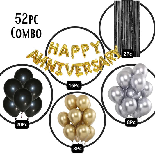 Black & Gold Anniversary Decorations for Couples,Silver, Gold & Black Anniversary Theme Decorations, Anniversary Decoration Items for Couples, Parents, Newly Wed