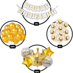 Golden Crown Theme Birthday Decorations for Boys, Girls, Kids Party - Prince Theme Birthday Decoration, Princess Birthday Decoration Set - Golden & White Birthday Decorations