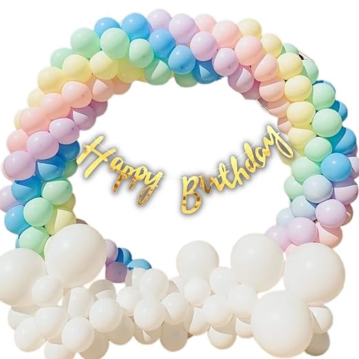 51Pc Pastel Multicolor Balloon Birthday Decoration - 50pc Multicolor Balloons, 1 Banner ( Pastel Multicolor Theme Birthday Party Decoration Kit )