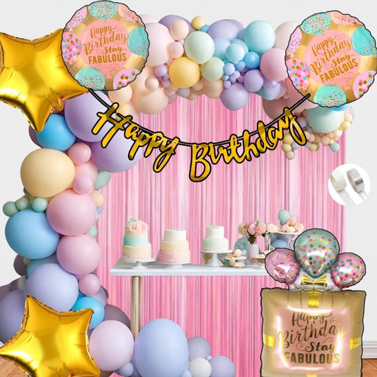Happy Birthday Foil Balloon Set 64 Piece Combo Birthday Theme Decorations Kit for Boys Girls Kids Party (Pink)