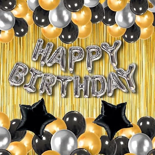 Silver, Golden & Black Theme Birthday Decoration for Boys, Girls, Adults - Gold, Sillver & Black Birthday Decorations, Golden Birthday Decorations