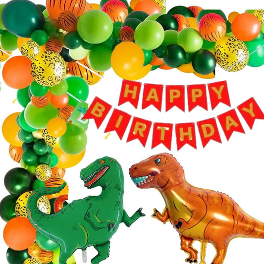 66pc Green & Golden Dinosaur Theme Birthday Decorations for Boys, Girls, Kids Party - Jungle Theme Birthday Decoration, Animal Theme Birthday Decoration,Dinosaur Birthday Decoration