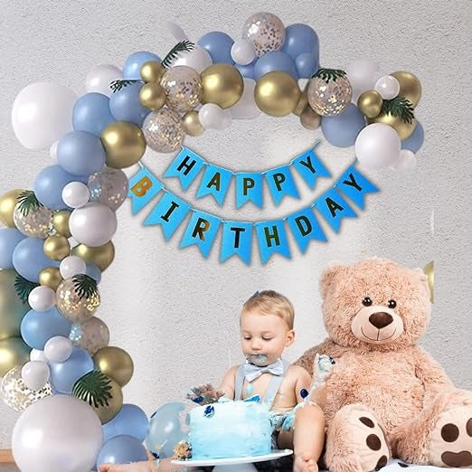 White, Gold and Blue Theme Birthday Decorations for Boys, Girls, Adults, Men- White, Gold and Blue Birthday Decorations - Blue Balloons for Birthday