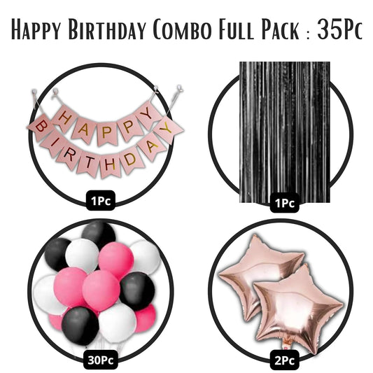 Black, Pink and White Birthday Decorations for Boys, Girls, Kids Party - Black Birthday Decoration Items, Pink Birthday Decoration Combo- White, Black & Pink Birthday Theme Decoration