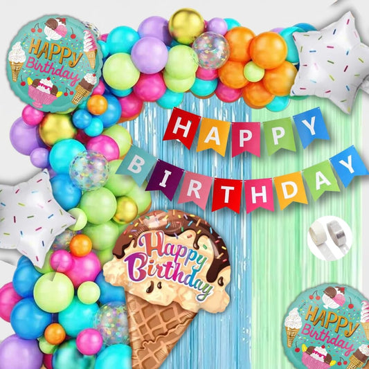 Ice Cream Theme Birthday Decorations for Boys, Girls, Kids Party, Adults - Food Theme Birthday Decorations, Multicolor Theme Birthday Decoration Set