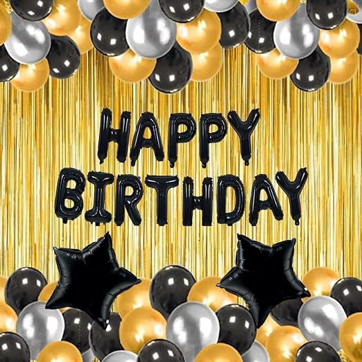 Golden &Black Theme Birthday Decoration for Boys, Girls, Adults - Gold & Black Balloons for Birthday - Black & Gold Birthday Decorations