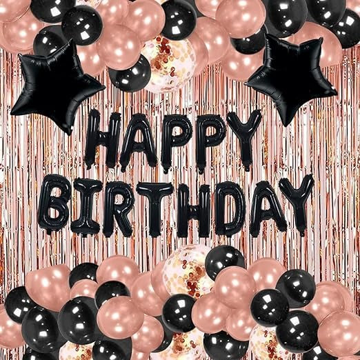 Rose Gold & Black Theme Birthday Decoration for Boys, Girls , Adults - Rose Gold Birthday Decorations - Black Birthday Decorations, Star Theme Birthday Decorations