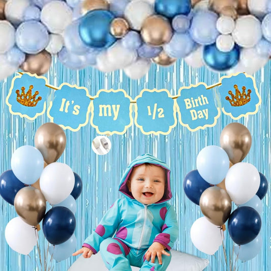 1/2 Year Birthday Decorations for Boys - 6 Months Theme Birthday Decoration for Boys - 6 Months Birthday Party Supplies, 1/2 Year Blue Birthday Decorations