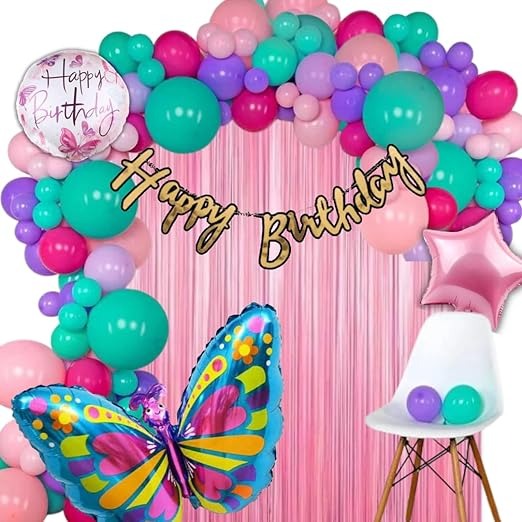 Butterfly Theme Birthday Decorations for Girls, Kids Party - Butterfly Birthday Decorations for girls, Multicolor Balloons for Girl Birthday