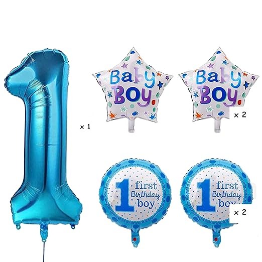 1st Birthday Decoration set of 5 for Boys, 5 pc First BIrthday Balloon Set for Boys, Blue Birthday Decoration for Boys