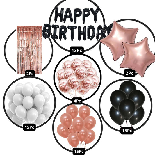 Black, White & Rose Gold Birthday Decorations for Boys, Girls, Kids Party, Adults - Rose Gold Theme Birthday Decorations, Black, White & Rose Gold Birthday Party Supplies