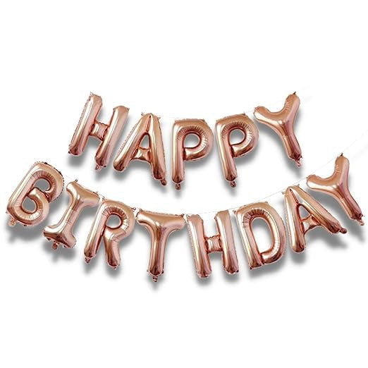 Rose Gold Happy Birthday foil balloon - 13 Letters, Birthday decoration items (Rose Gold)