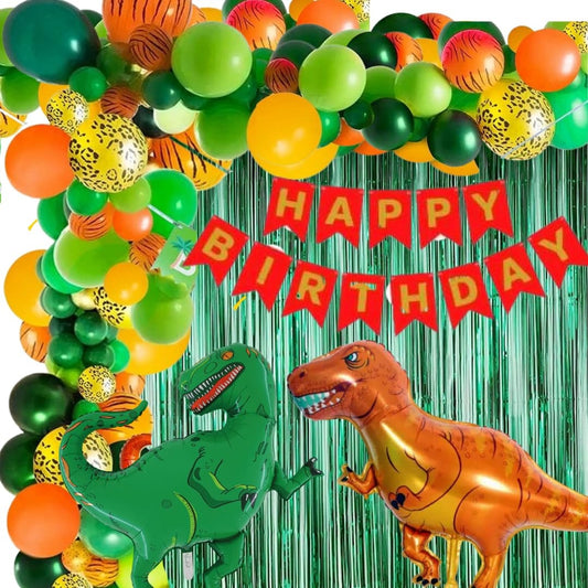 68pc Golden & Green Dinosaur Theme Birthday Decorations - Jungle Theme Birthday Decoration Set, Animal Theme Birthday Decoration, Dinosaur Birthday Decoration