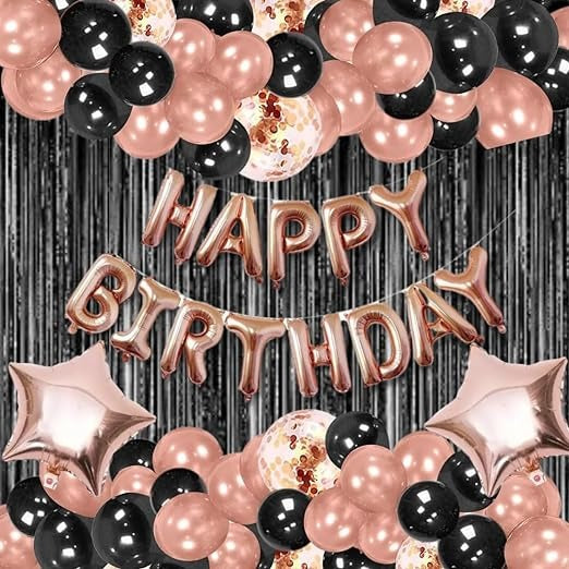 Rose Gold & Black Theme Birthday Decoration for Boys, Girls , Adults - Rose Gold Birthday Decorations - Black Birthday Decorations, Star Theme Birthday Decorations