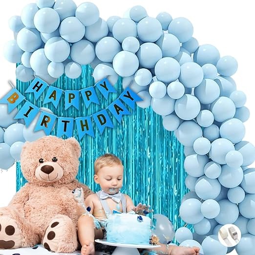 Silver, White & Blue Birthday Decoration Set for Boys, Girls, Adults- Blue Birthday Decorations , Blue Balloons Party Decorations Theme